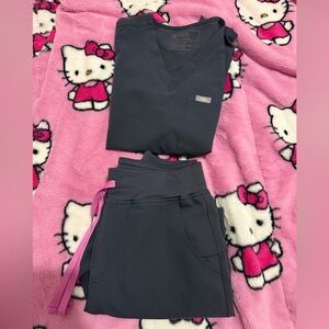 Figs Navy and Pink Scrub Set